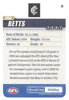 2007 Select Herald Sun AFL #26 Eddie Betts Back